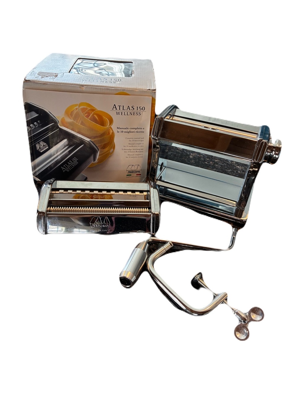 Marcato Atlas 150 Wellness Pasta Maker Made in Italy Chrome Complete w/ Box